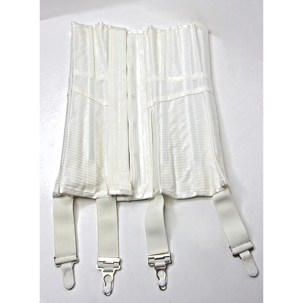 Volllers White Satin Overbust Corset Metal Boning Lace‑Up UK S Bridal Garter 26"